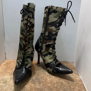 Funtasma Women's Camo Lace-Up High-Heel Boots - Black Toe